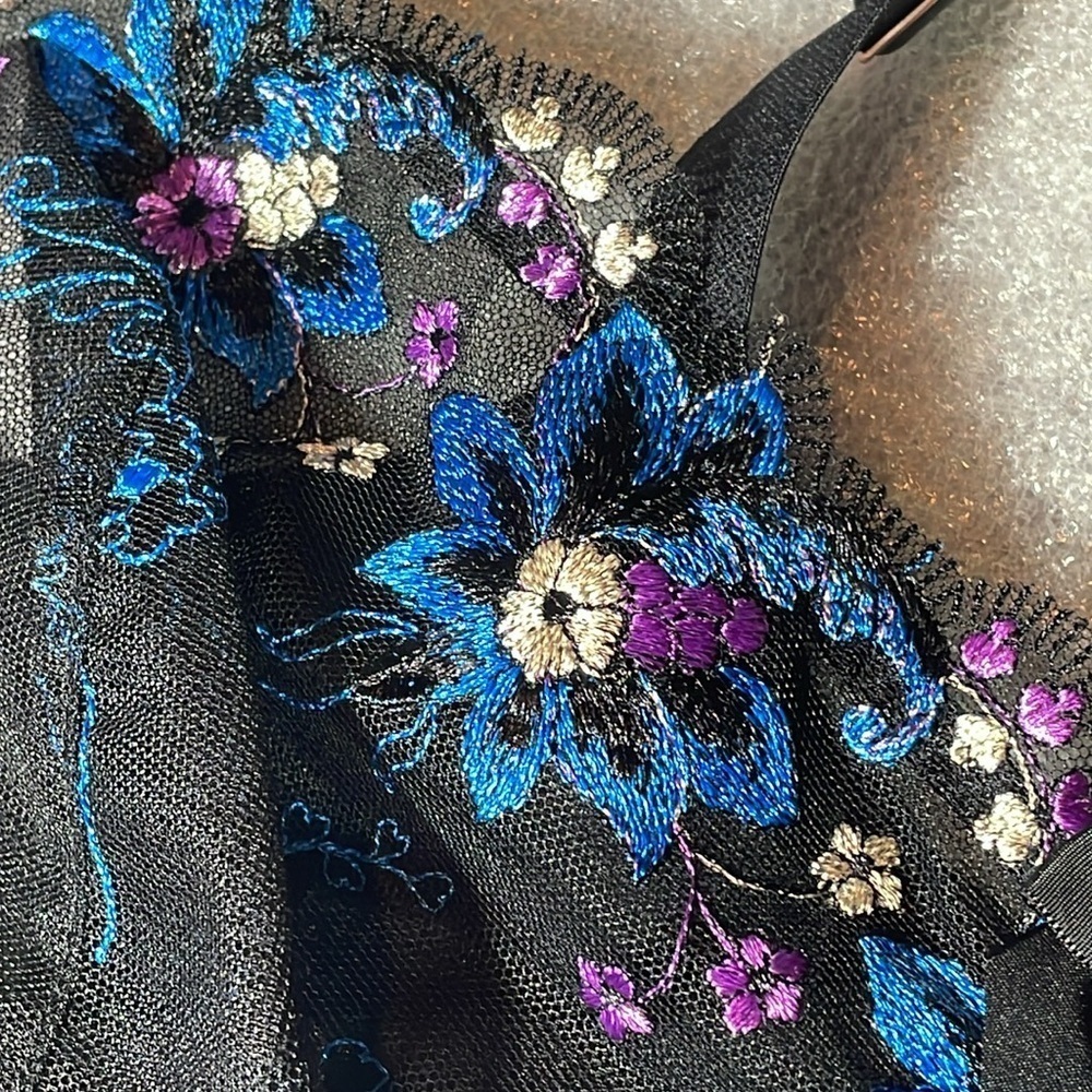 Savage X Fenty Wallflower Unlined Balconette Bra blk Caviar Deco Embroidery 44DD - Picture 6 of 11